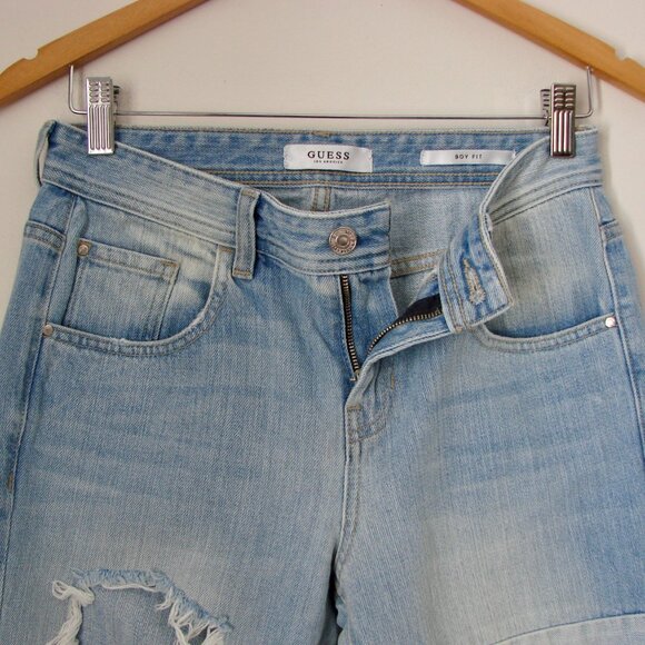 Guess Jeans Boy Fit Relaxed High Waist Distressed Grunge Punk Light Wash Size 25 - Picture 11 of 15